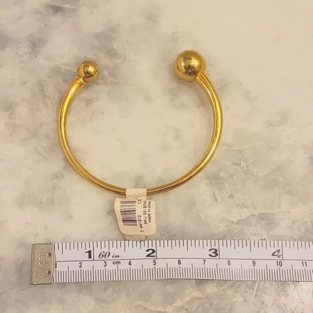 NWT Ann Taylor Torque Globe Sphere Ball Gold Brass Cuff Boho Bracelet Bangle - Picture 2 of 3